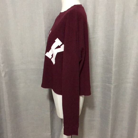VS PINK-OverSized Crop Waffle LongSleeve-Classic Logo-Sz L-Maroon/White-EUC - Picture 8 of 15